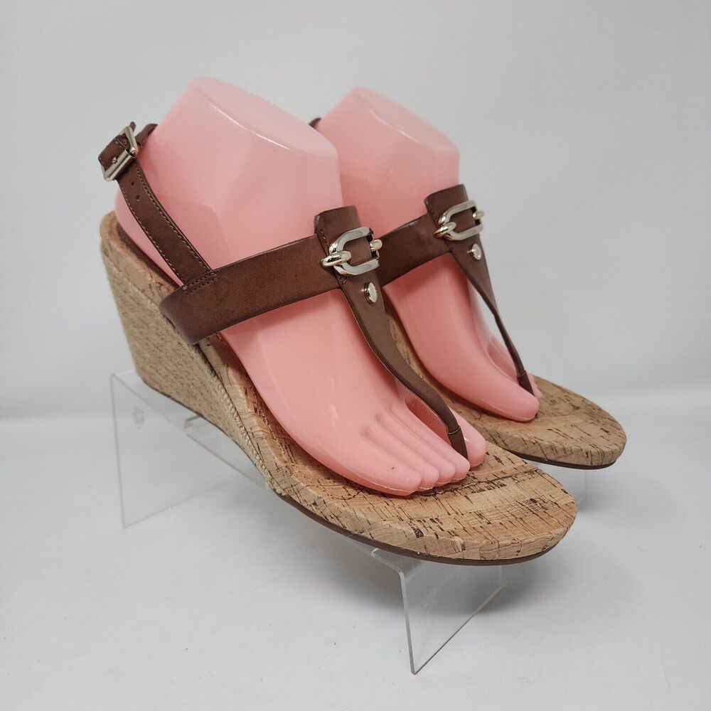 Alex Marie Wedge Sandals Womens 11 Brown Slingback Strap Shoes Buckle Shoes